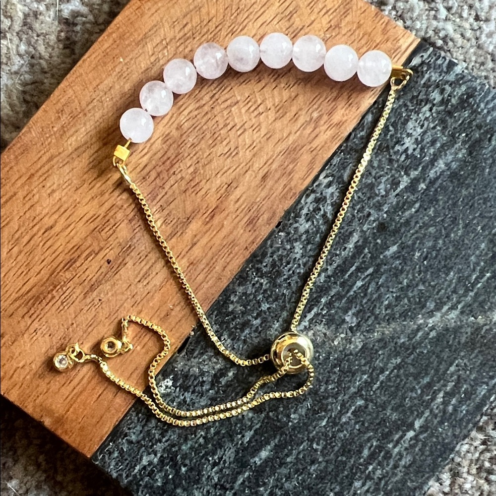 Handmade Rose Quartz Beaded Bolo Bracelet